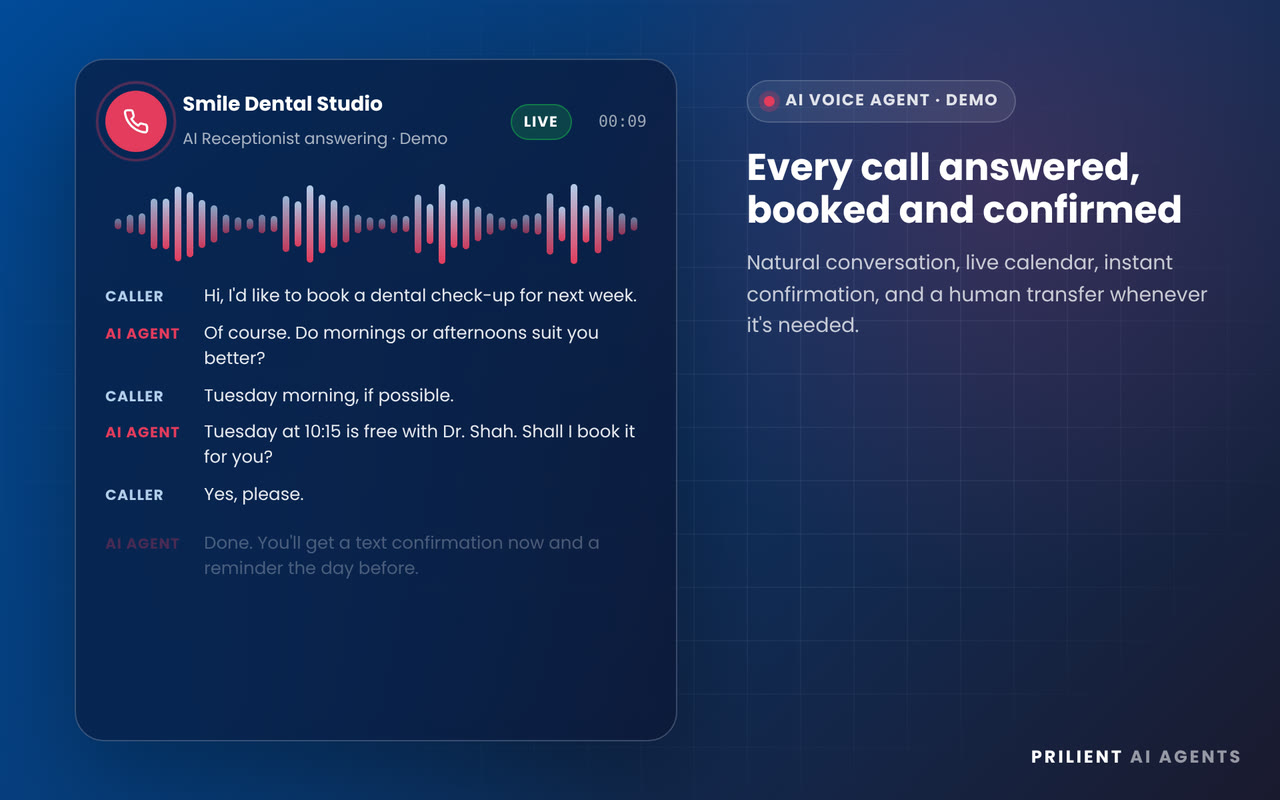 Demo: the AI Receptionist answers a phone call and books an appointment